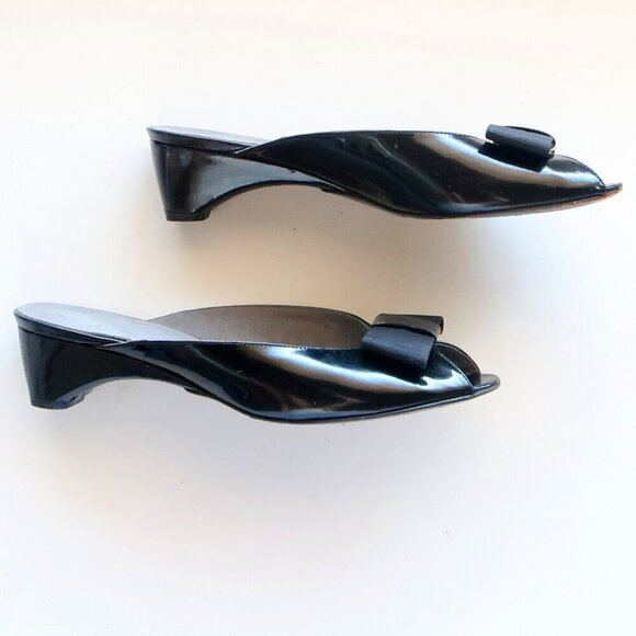 Stuart Weitzman Black Patent Leather Peep Toe Low Heel Mules Slip-on Pump Shoe 8 - Picture 11 of 16